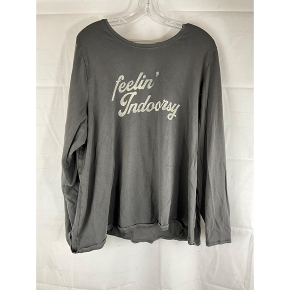 Caciquoe Tops - Caciquoe Graphic Long Sleeve T-Shirt "Feelin Indoorsy" Size 18/20 Charcoal Grey